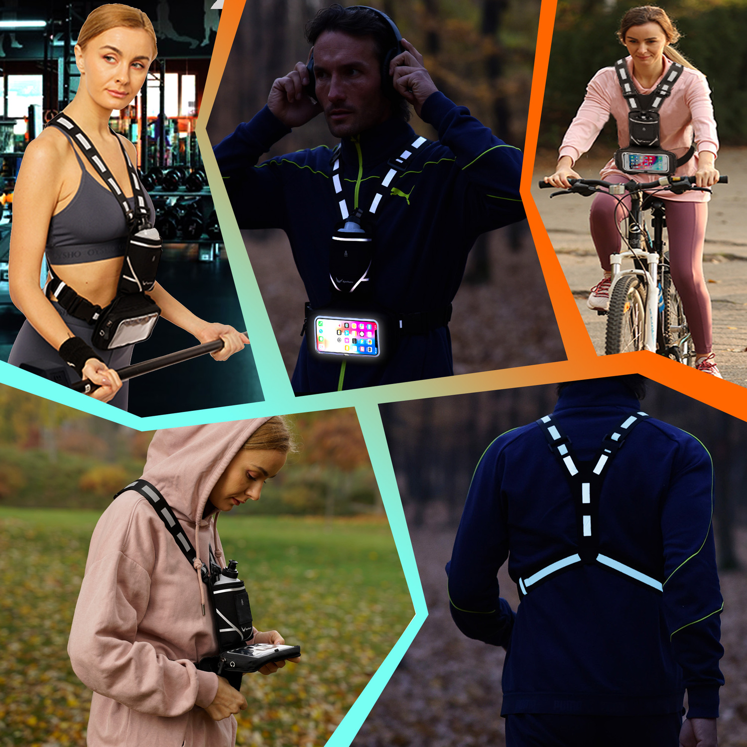 Runtasty Hydrochest -&nbsp; Chest Pack Night Reflective Vest with Phone Holder and Water Bottle Holder - Ideal for Hiking, Walking, Cycling, Jogging, Night Working, Climbing and more!